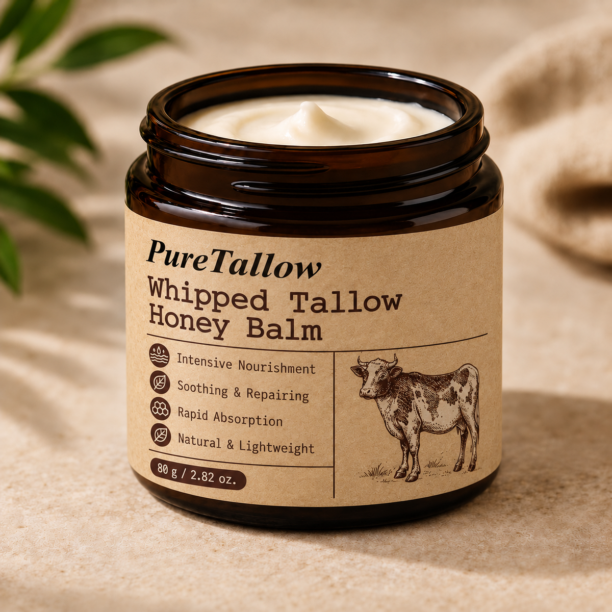 Pure Tallow™ - קרם בקר לשיקום עמוק לעור עם דבש ושומן טבעי (מתכון חדש ומשופר)
