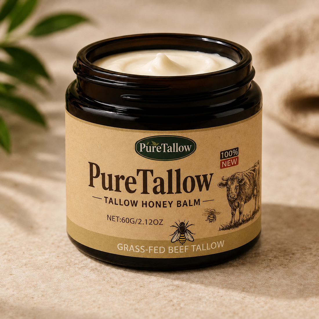 צנצנת Pure Tallow, קרם טאלו על בסיס שומן בקר מזוכך