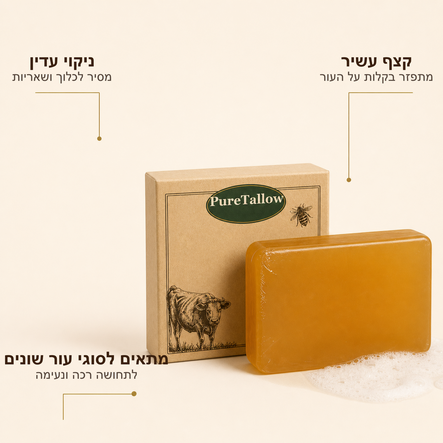Pure Tallow™ - סבון שיקום עמוק לעור יבש (עם דבש ושומן טבעי)