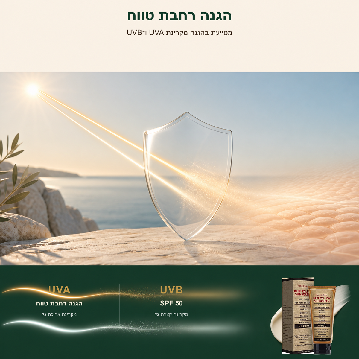 Pure Tallow™ - קרם הגנה טבעי מבוסס שומן בקר – SPF 50